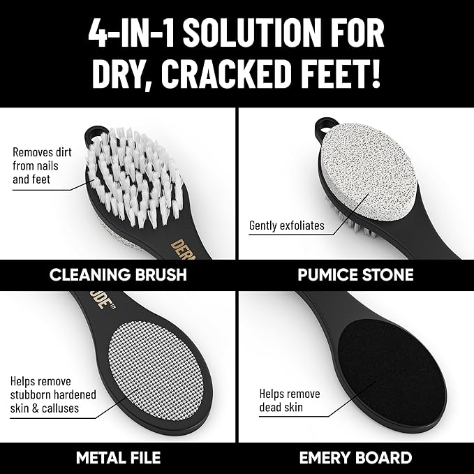 Derm Dude Holy Foot Repair Set | 2X Foot Creams Plus 4-in-1 Foot Scrubber Repair Tool | W/All-Natural DeoPlex for Odor Control - MPV & Strawberry