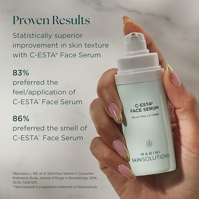Marini SkinSolutions C-ESTA Face Serum - Lifts, Firms & Protects with Vitamin C, DMAE & Hyaluronic Acid - All Skin Types - Made in the USA - 1 fl oz