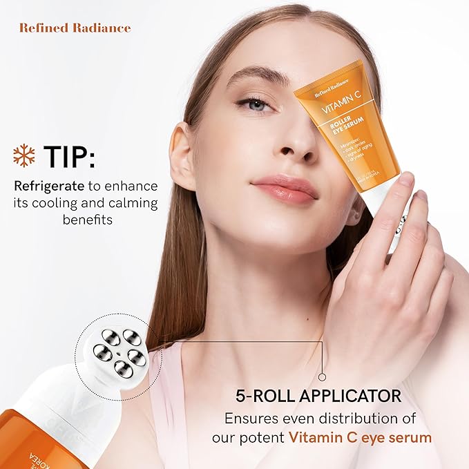 Vitamin C Eye Roller – Dermatologist Tested, Anti-Aging, Korean Skin Care – Fades Dark Circles, Boosts Collagen, Smooths Fine Lines – Clean Beauty Formula – 1.0 FL. Oz
