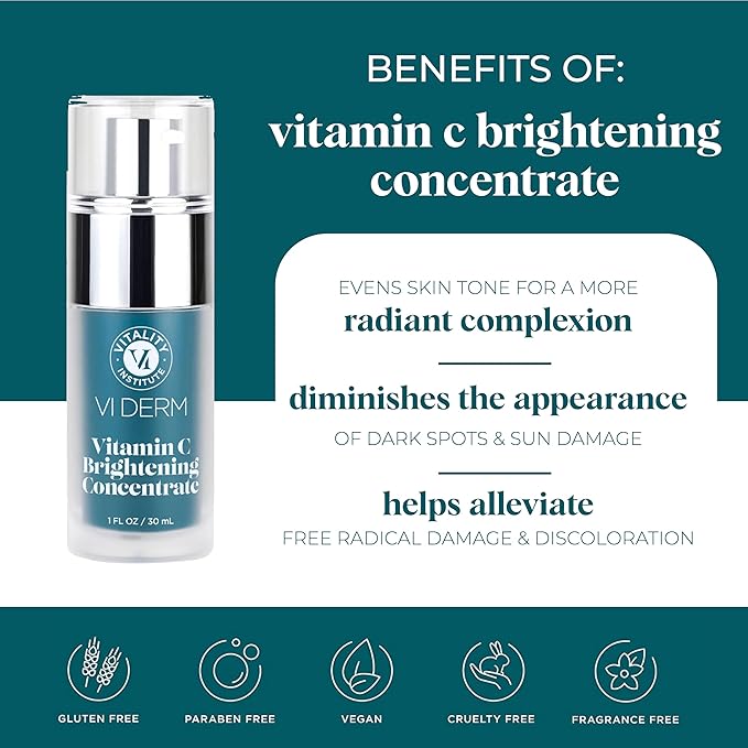 VI Derm Vitamin C Brightening Concentrate – Age-Defying Face Formula with 10% THD Ascorbate, Support for Dark Spots, Uneven Skin Tone, Hyperpigmentation, Fine Lines and Dullness – 1 Fl Oz / 30 mL