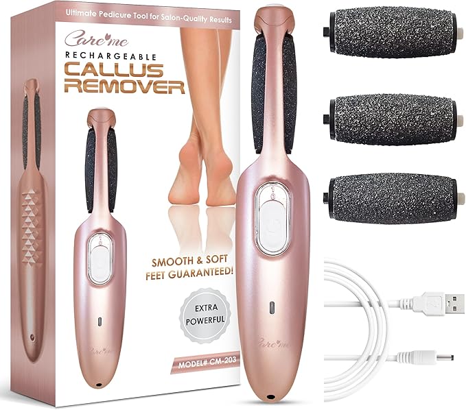 Powerful Electric Callus Remover Wand – Rechargeable Foot File, Grinder & Scrubber - Removes Dead, Hard Skin & Calluses – Best Pedicure Tool for Soft, Smooth Feet for Men & Women (Rose Gold)