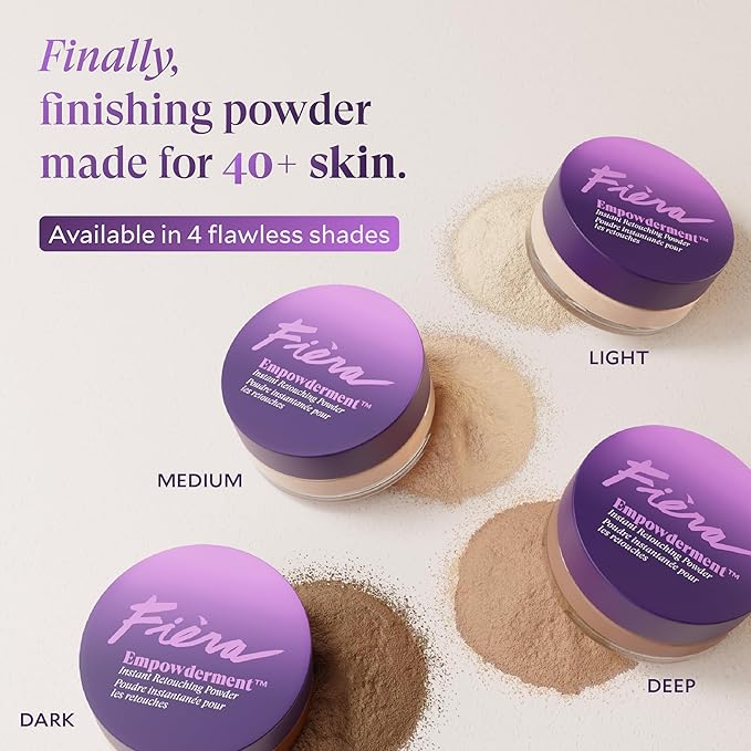 Fièra Empowderment™ Finishing Powder, Talc-Free Blurring & Soft-Matte Setting Powder for Mature Skin, Pore & Fine-Line Smoothing, Lightweight Instant Retouching Formula, Deep Shade, 0.2 OZ