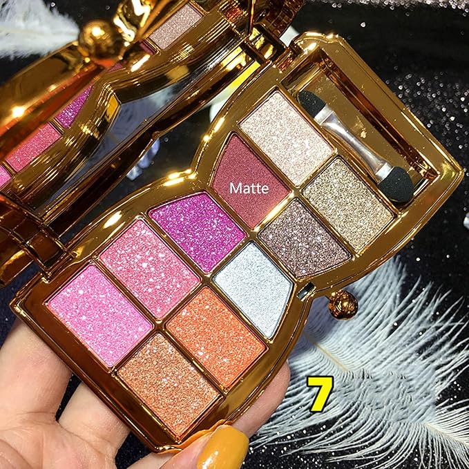 Glitter Eyeshadow Palette, 10 Colors Sparkle Shimmer & Matte Eye Shadow Highly Pigmented Waterproof Long Lasting Makeup Set (Color 7)