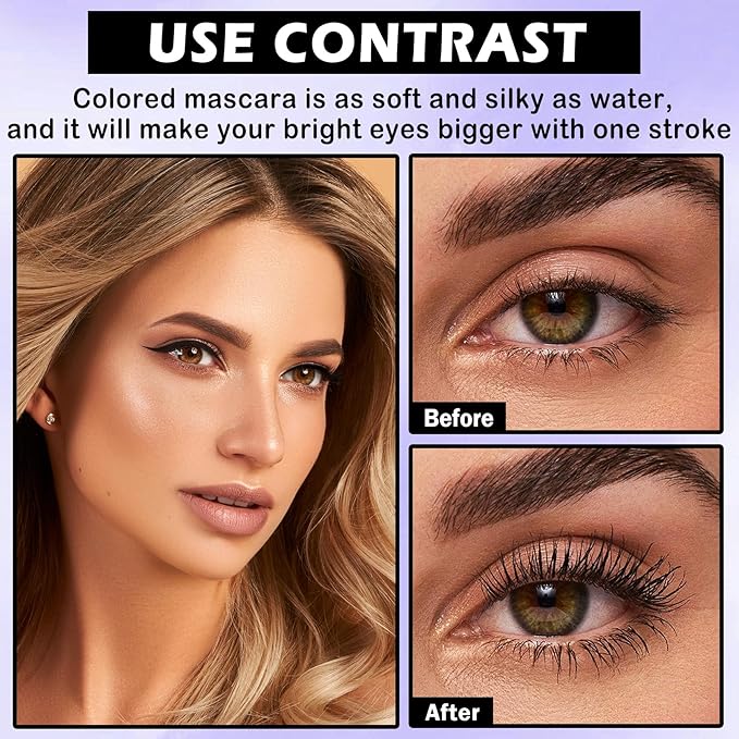 Black Mascara and Eyeliner Set,Natural Curling Black Mascara for Eyelashes,Volumizing Lengthening máscara de pestañas Waterproof,5D Colored Eye Makeup