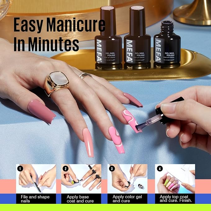 MEFA 35 Pcs Gel Nail Polish Set, 32 Colors All Seasons Collection Gel Nail Polish Set with Matte/Glossy Base Top Coat Manicure DIY Salon Home Decoration Beginners Gifts for Women
