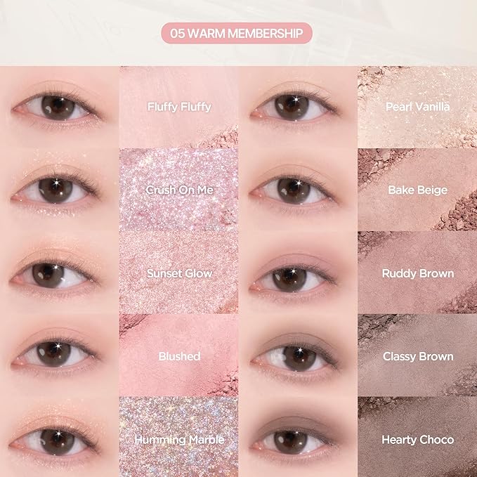 lilybyred Mood Keyboard | 10-Shade Korean Eyeshadow Palette, Highly Pigmented, Matte, Shimmer & Jelly Glitter, Smooth. Blendable, Long-Lasting, Dome-Shaped Design, 0.37 oz. (05 Warm Membership)
