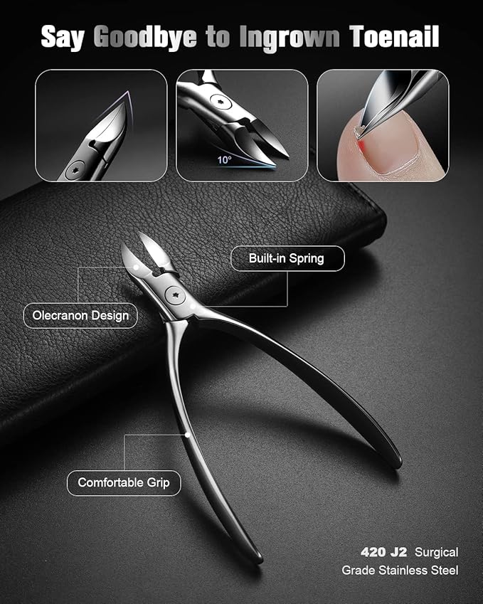 FERYES Pedicure Knife Ingrown Toenail Kit, 7 PCS Professional Pedicure Tool Toenail Grooming Kit, Top Notch Foot Blade, Super Sharp Toenail Clippers (Leather case included)