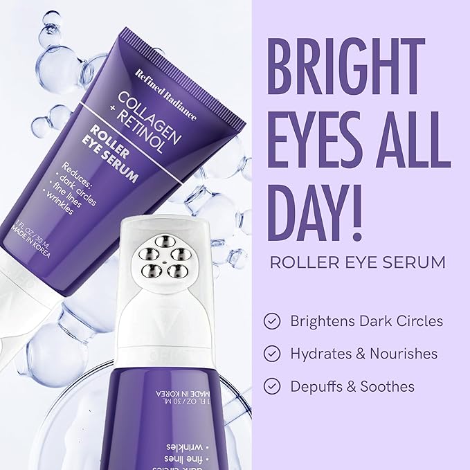 Collagen & Retinol Eye Roller – Dermatologist Tested, Anti-Aging, Korean Skin Care – Reduces Fine Lines, Firms Under Eyes, Improves Tone – Vegan Clean Beauty Formula – 1.0 FL. Oz