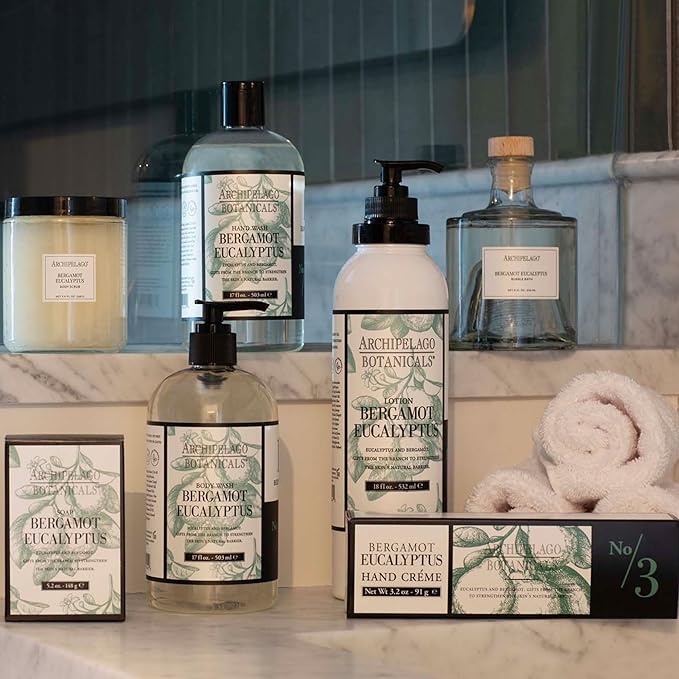 Archipelago Botanicals Bergamot Eucalyptus Body Wash, Rejuvenating and Hydrating Daily Wash, Made with 100% Natural Fragrance, Made without Parabens, Phthalates and GMOs (33 oz)