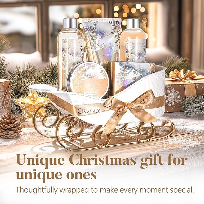 Gift Baskets for Women, Body & Earth Gift Set with Jasmine & Honey Scent Includes Bubble Bath, Hand Cream, Holiday Gift Baskets, Bath and Body Gift Sets for Women, Happy New Year Gifts