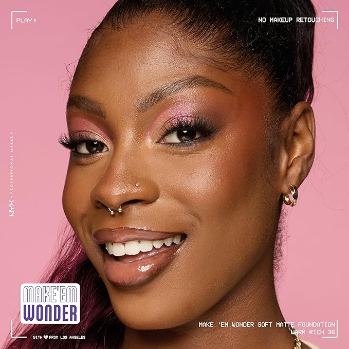 NYX PROFESSIONAL MAKEUP Make 'Em Wonder Liquid Foundation, 24HR Foundation Makeup With A Soft Matte Finish, Buildable Full Coverage - 36 Warm Rich