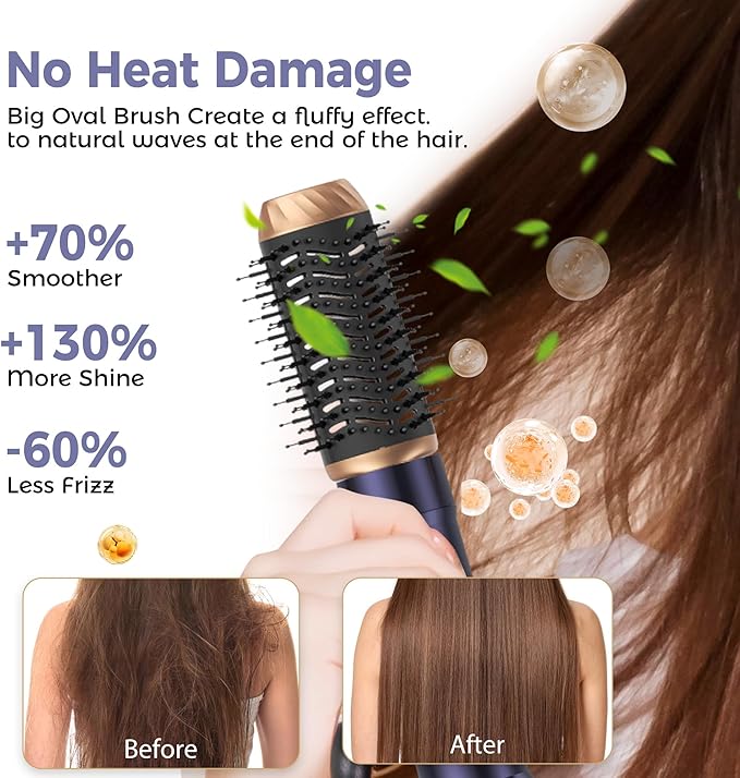 6 in 1 Air Styler Magic Hair Dryer Brush, Negative Ionic Blow Dryer Brush & 3 Heat Settings, Detachable Auto Curling & Straightening Volumizing, Frizz-Free Styling, Salon to Home Use (Blue)