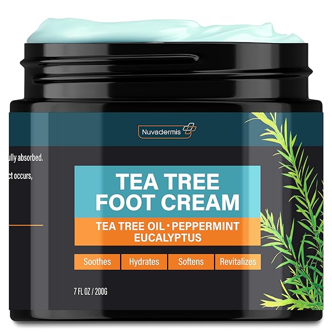 NUVADERMIS Tea Tree Oil Foot Cream – Effective Recovery Cream for Dry, Cracked Feet, Athlete’s Foot, Ringworm & Itchy Skin – Soothing Moisturizer – 7 oz