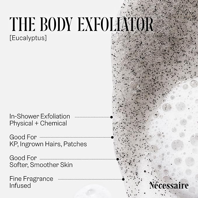 Nécessaire The Body Exfoliator. Eucalyptus. AHA/BHA/PHA. Resurface Skin. Smooth KP and Rough Patches. Hypoallergenic. Dermatologist-Tested. 180 ml / 6.1 fl oz