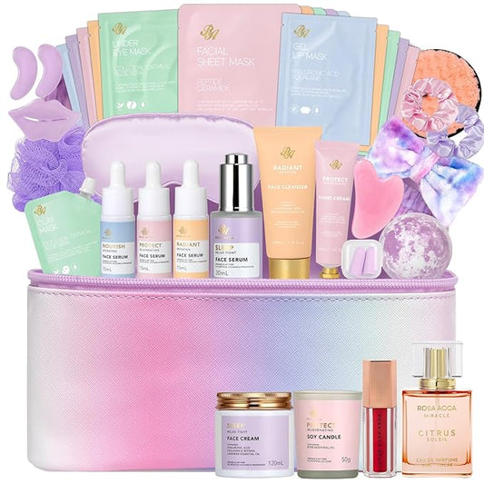 36 Pcs Valentines Day Gifts for Women , Hydrating Skin Care Kit, Bath and Body Gift Set, Face Sheet Mask, Leather Cosmetic Bag, Face Serum, Self Care Kit, Anniversary, Birthday, Mothers Day