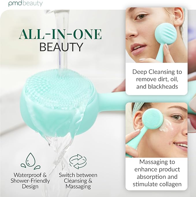 PMD Beauty: Electric Facial Cleansing Brush - Smart Facial Device with Silicone Brush & Anti-Aging Massager, Teal