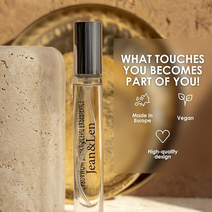 Jean & Len Scent Experience Cardamom & Tonka, Eau de Toilette with cardamom & tonka fragrance, practical mini perfume, ideal for on the go, minimalistic glass bottle, 0.34 Fl. Oz.