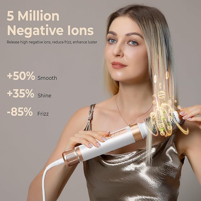 Hair Dryer Brush 7 in ONE, Powerful Blow Dryer Brush with Air Curler for Hair, Brush Blow Dryer with Diffuser, Ionic Hot Air Brush Fast Dry, Volumize, Curls, Straight, Hair Styling Tools 100-120V