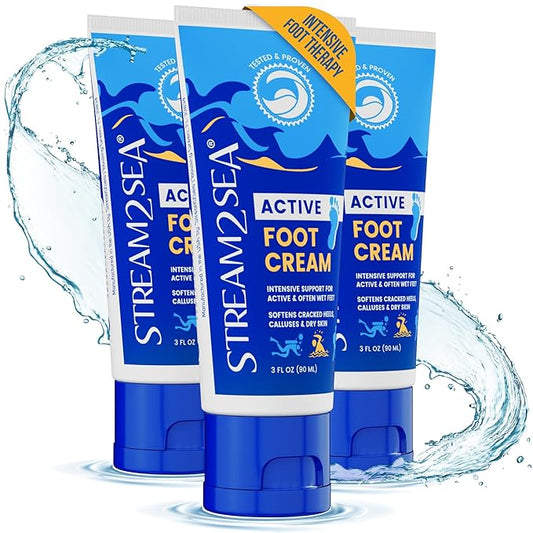STREAM 2 SEA Active Foot Cream, Intensive Support for Active & Often Wet Feet - Softens Cracked Heels, Calluses & Dry Skin, Enriched with Neem and Tea Tree, Fast-absorbing and Non-greasy - 3 Pack