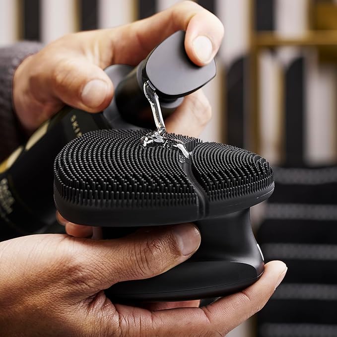 MANSCAPED® The Face Buffer PRO - Men's Electric Silicone Face Scrubber for Nourishing, Deep Cleaning & Exfoliating Your Skin, 3 Facial Cleansing Modes & 2 Sonic Vibration Speeds, Travel Lock