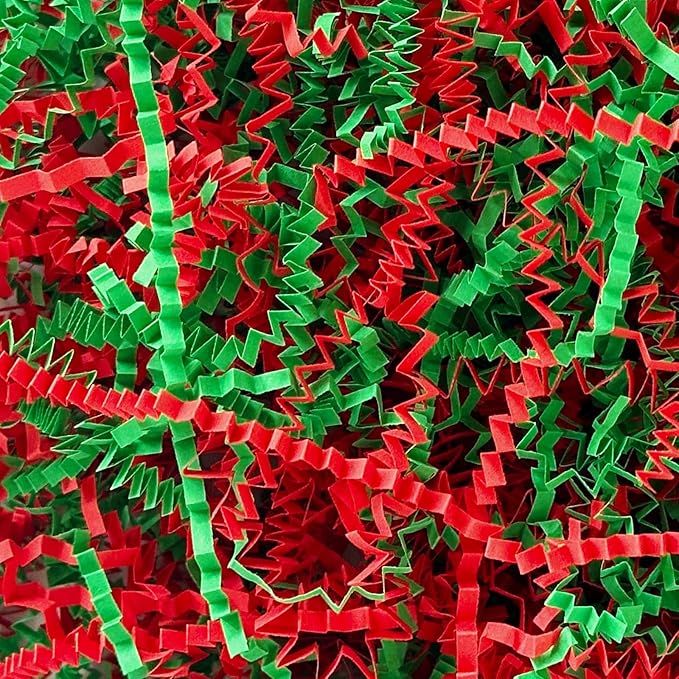 Corlcol 200g(7oz) Crinkle Paper Filler for Gift Baskets Box Confetti Paper Shreds Decoration Stuffing on Christmas (Red&Green)