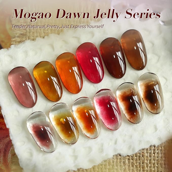Born Pretty Fall Winter Jelly Gel Nail Polish Amber Crystal Transparent Brown Orange Red Blooming Marble Effects Gel Polish Nail Art Manicure DIY at Home and Salon 6PCS 7ML