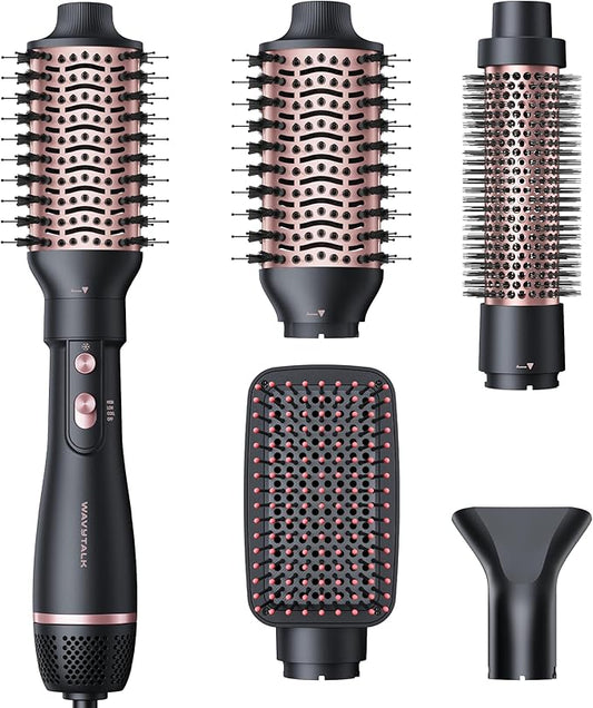 Wavytalk Hair Dryer Brush Set, Air Sculpt 4-in-1 Hot Air Brush Set | Blowout Brush Styler for Salon Blowouts, Volumizing, and Straightening, Sleek Frizz-Free for Every Hair Type, Black