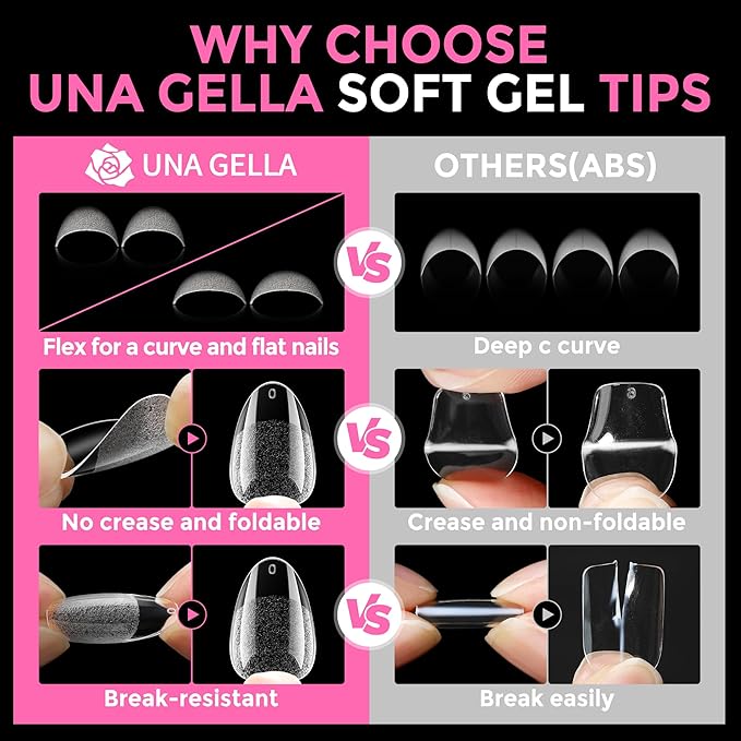 UNA GELLA Short Almond Round Fake Nails 216pcs Almond Press on Nails Pre-shape Oval Gel Nail Tips for Full Cover Acrylic Short Round Nails For Nails tips Extension 12 Sizes