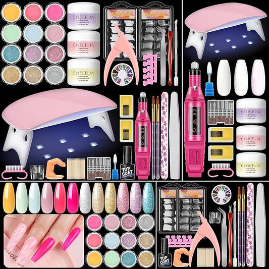 Acrylic Nail Kit for Beginners with Everything Nails Kit Acrylic Set with Drill and U V Light Professional Glitter Powder Decorations Rhinstones DIY Gifts for Women