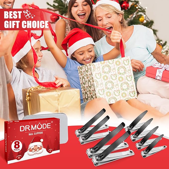 DRMODE Finger Nail Clippers Adult - Christmas Stocking Stuffers 8 Pack Nail Clippers Set for Men Women with Nail File, Sharp Stainless Steel Fingernail & Toenail Clippers Curved Cutter Trimmer