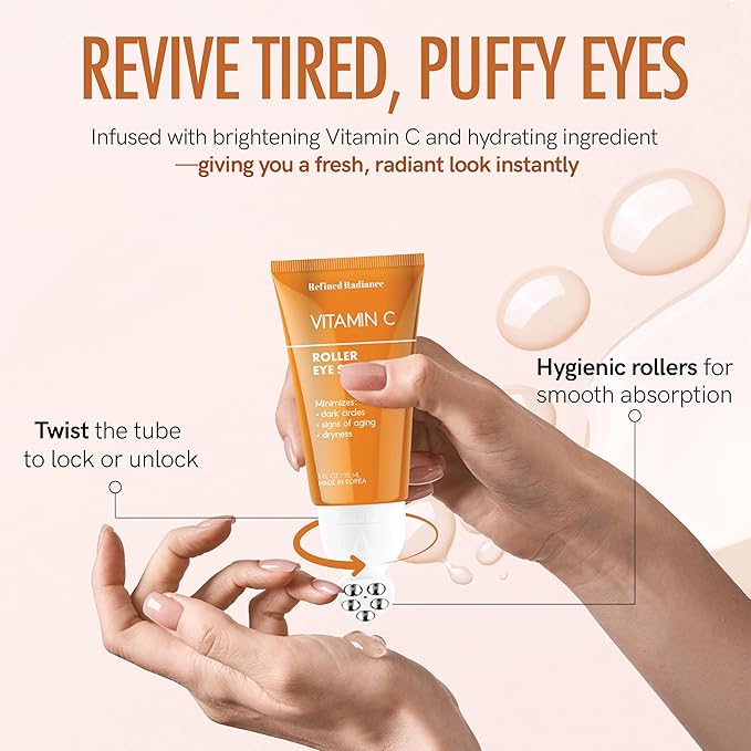Vitamin C Eye Roller – Dermatologist Tested, Anti-Aging, Korean Skin Care – Fades Dark Circles, Boosts Collagen, Smooths Fine Lines – Clean Beauty Formula – 1.0 FL. Oz