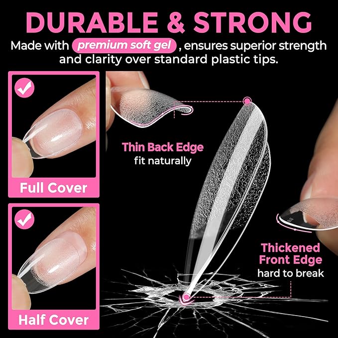UNA GELLA Short Almond Round Fake Nails 216pcs Almond Press on Nails Pre-shape Oval Gel Nail Tips for Full Cover Acrylic Short Round Nails For Nails tips Extension 12 Sizes