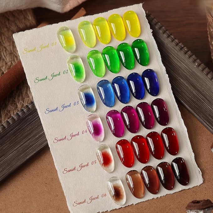 Born Pretty Jelly Gel Nail Polish Christmas Neon Gel Polish,Brown Blood Wine Red Blue Purple Green Translucent Effect,Soak Off U v LED Light Cure Nail Art Kit for Salon Manicure and DIY at Home