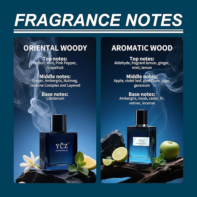 Ycz Cologne for Men Set, 1.7oz(50ml) Bottled Marine Perfume and Club Men Perfume Sophisticated Woody Citrus Scent, Highquality Long Lasting, Sleek Bottle Design, Ideal Special Occasions Ideal Gift