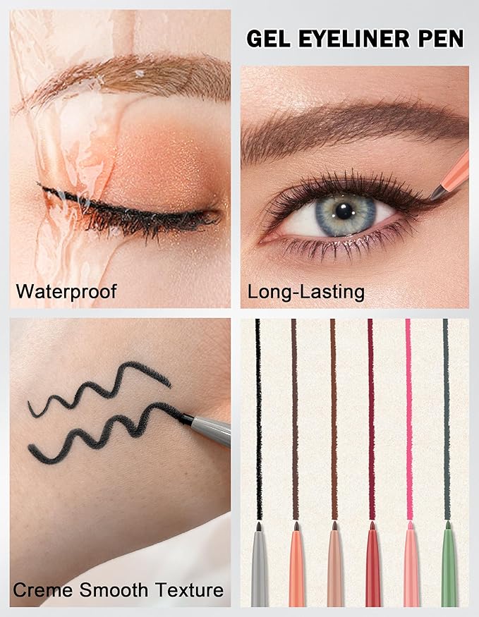 2PCS Light Brown Gel Eyeliner Pencil, Waterproof & Smudge Proof Eyeliner, Colorful Eyeliner Gel Pen, Soft and Smooth Texture, Hypoallergenic Eye Liner Pen Makeup for Women