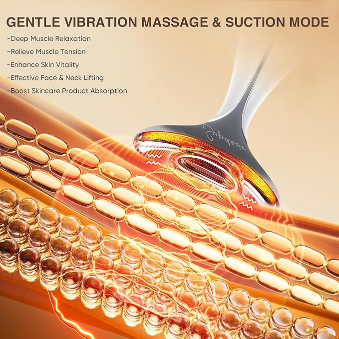 3-in-1 for Aurora Red Light for Face & Neck Beauty Massager, with Suction, Vibration, Heat, 3 Light Therapies for Skin Glow, Face Lift, Neck Firm, Black