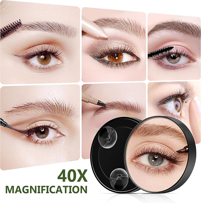 40X Magnifying Mirror, Magnifying Mirror Suction Cup, Travel Makeup Mirrors with Precise Tweezers, Compact Mirrors for The Removal of Female Facial Hair, 3.5 Inches (Black)
