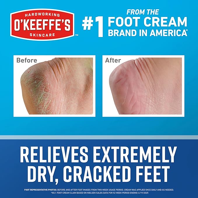 O'Keeffe's for Healthy Feet Foot Cream - 6.4 oz Jar (1 Pack) - Guaranteed Relief for Extremely Cracked, Dry Feet, Repairing Skincare, Instantly Boosts and Retains Moisture Levels