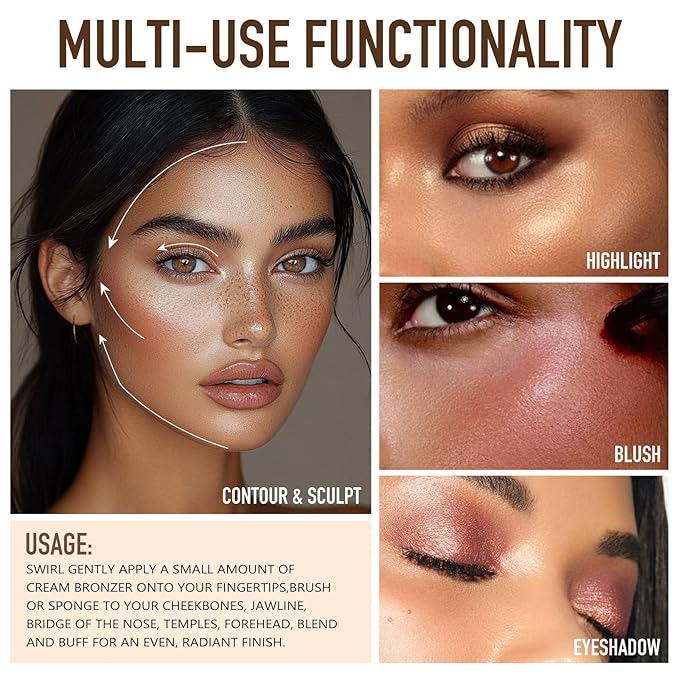 UCANBE Cream Bronzer for Face & Body, Natural Rose Gold Sun-Kissed Glow Blusher, Buildable Luminous for Long Lasting Rosy Flushed, Lightweight Illuminating Contouring Multi-Use Makeup Palette