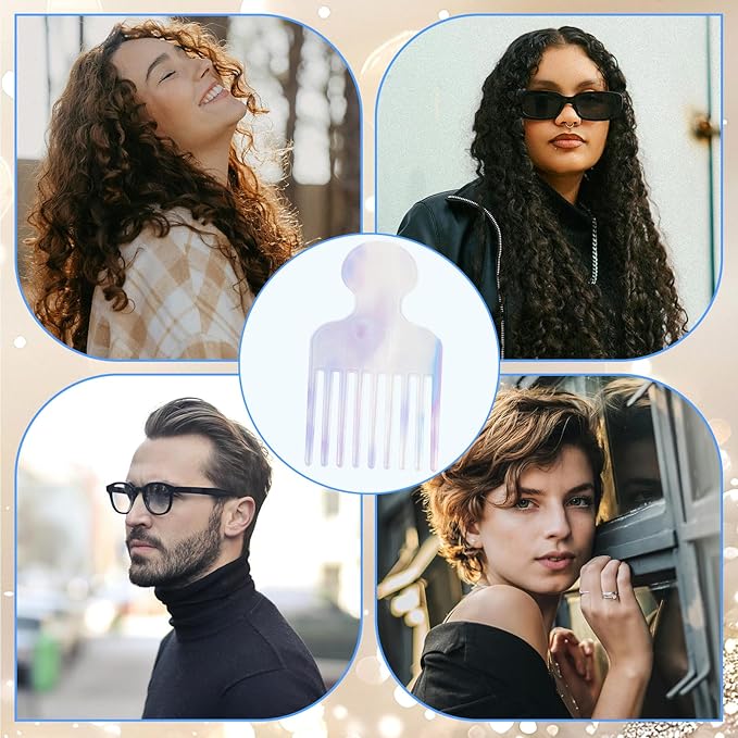 Wide Tooth Hair Pick Comb for Curls, 12cm/4.72in Detangling Lifting Comb Long Tooth Afro Pick Hair Styling Tool for Women Men Barber Supplies (Blue)