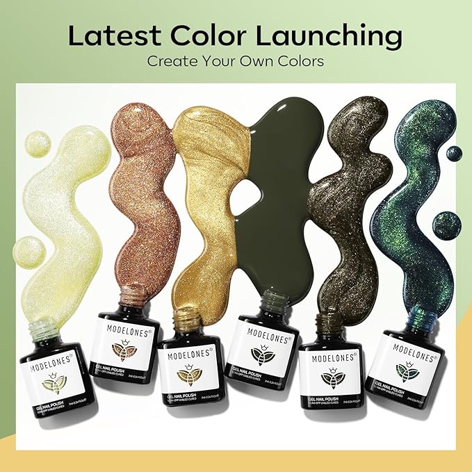 modelones Gel Nail Polish Set, 6 Colors Fall Winter Green Gold Yellow Sparkle Reflective Glitter Gel Polish Dark Green 9D Cat Eye Nail polish with Magnet Soak Off LED Nail Art Kit DIY Gift