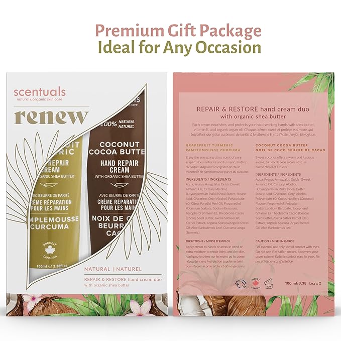 Hand Cream Set of 2, with Shea Butter, Cocoa Butter, Argan & Almond oil, Moisturizing Dry Hands. Coconut Cocoa Butter + Grapefruit Turmeric | 100ml (3.4fl.oz) x 2.