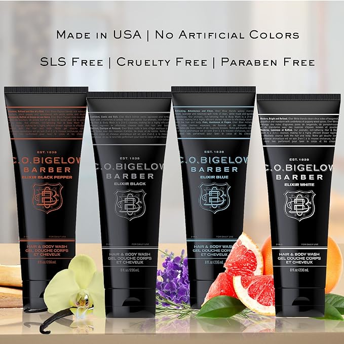 C.O. Bigelow Elixir White Hair & Body Wash for Men, Spice & Citrus Scented Men's 2 in 1 Shampoo & Body Wash, 8 Fl Oz