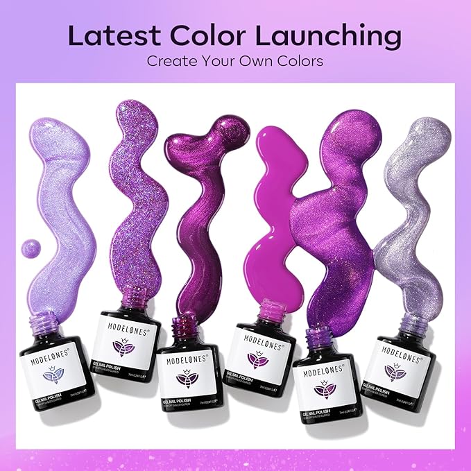 modelones Gel Nail Polish Set 6 Colors Purple Silver Cat Eye Gel Nail Polish Glitter Purple Chameleon Sparkle Silver Shade Shimmer Magnet Polish Soak Off Led Nail Art DIY Salon Gift For Women Girl