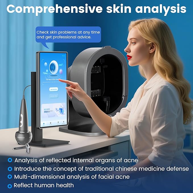 21.5 inch HD Mirror Screen AI Facial Skin Analysis Machine with Scalp Skin Detection 3D Scanner 36 Million Industrial-Grade Pixels 9 Spectral Lights Intelligent for Beauty Salons Skin Care (Grey)