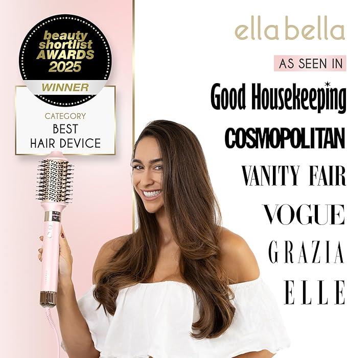 ELLA BELLA® 6 in 1 Professional Hot Air Styler • Powerful Hair Dryer & Straightener Set • Styling Without Heat Damage • Fast Drying Curling Volumizing Straightening • Protective Travel Case (Pink)