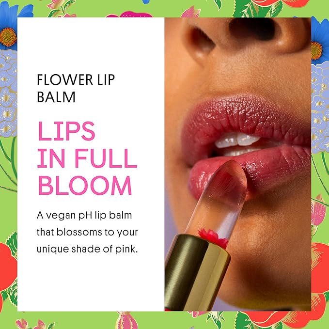 Winky Lux Flower Balm, pH Lip Balm, Color Changing Lipstick and Tinted, Vegan & Cruelty Free Lip Balm, Hydrate & Plump, Sheer Pink Lipstick, Blue Flower with Vanilla Scent