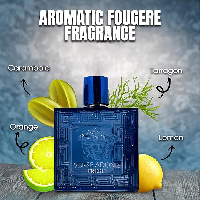 2PCS Valentine Milano/Verse Adonis Fresh Eau De Toilette for Men-Fresh,Romantic Scent Perfume for Men 3.4 Fl Oz Each Mens Cologne For All Skin Daily Used