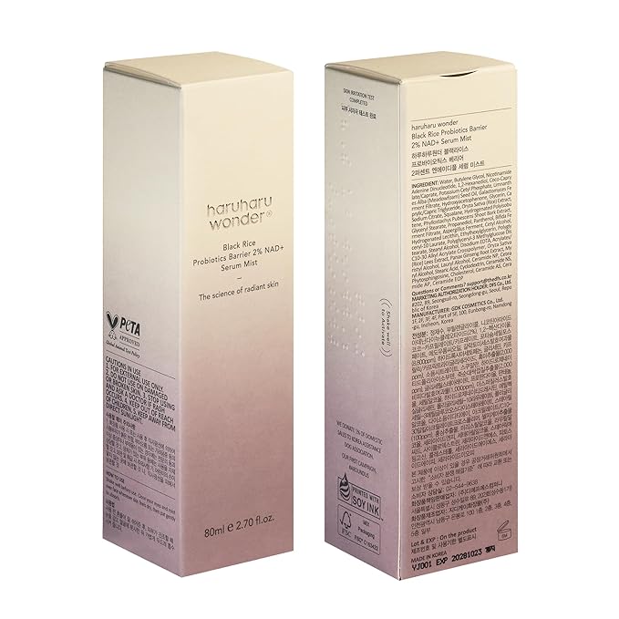 haruharu Wonder Black Rice Probiotics 2% NAD+ Serum Mist, Ultra-Fine Mist, Hydrating & Plumping, Barrier Support, Sensitive Skin, Ceramide, Korean Skincare, Vegan, 2.70 fl.oz