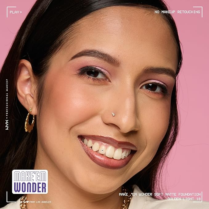 NYX PROFESSIONAL MAKEUP Make 'Em Wonder Liquid Foundation, 24HR Foundation Makeup With A Soft Matte Finish, Buildable Full Coverage - 18 Golden Light